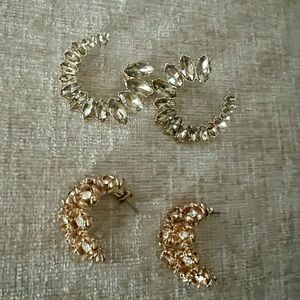 Set of J Crew Gold and Silver Crystal Hoop Earrings -